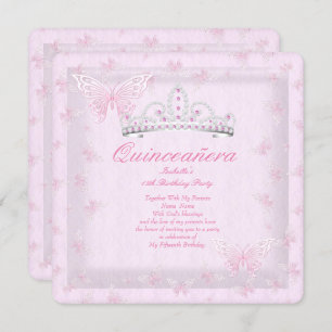 Invitation Plutôt rose Quinceanera Party Tiara Butterflies 2
