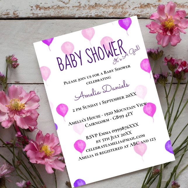 Invitation Plutôt rose violet Baby shower de ballon Invitatio (Créateur téléchargé)
