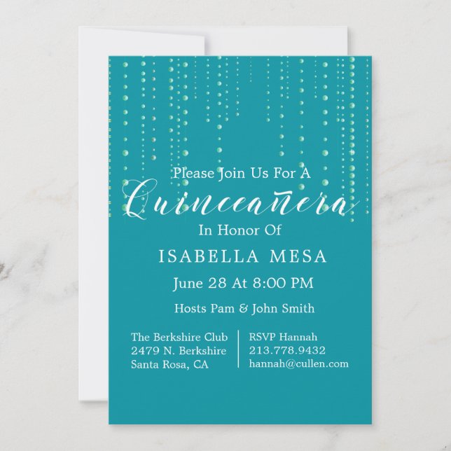 Invitation Plutôt Turquoises perles Quinceanera Party (Devant)