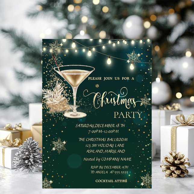 Invitation Pneus d'or, Verre, Lumières Vert Noël (Créateur téléchargé)