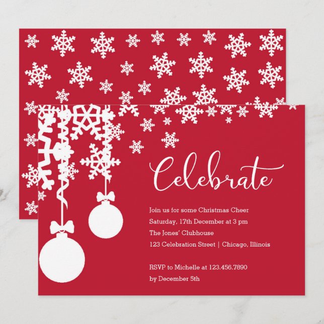 Invitation Pneus rouges et blancs et ornements de Noël (Devant / Derrière)