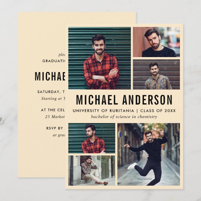 Invitation Poche | 6 Photo Chalkboard Graduation Party (Devant / Derrière)