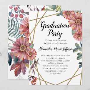 Invitation Poche Coral Zinnia Flower Girls Graduation Party