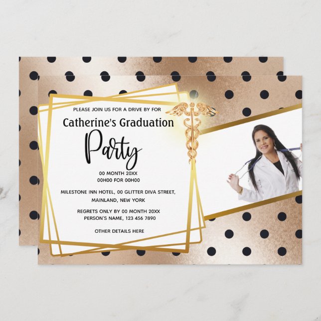 Invitation Poche d'or rose point do-it-yourself photo caduceu (Devant / Derrière)