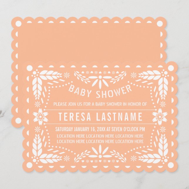 Invitation Poche et blanc papillon picado bébé douche (Devant / Derrière)