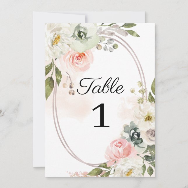 Invitation Poche et Mariage floral vert Numéro de tableau (Devant)