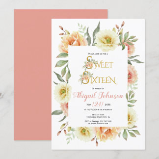 Invitation Poche fleurs d'aquarelle sweet sixteen anniversair