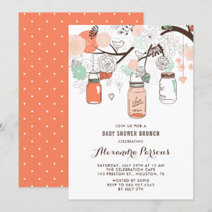 Invitation Poche & Mint Mason Jarres Baby shower Floral Brunc