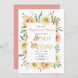 Invitation Pocher fleurs d'aquarelle florale B' Not Mitzvah