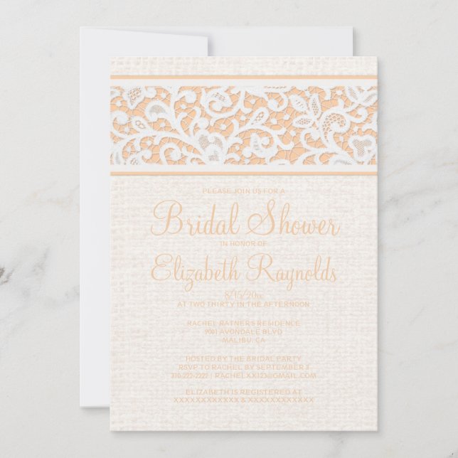 Invitation Pocher Rustique Burlap Linge Douche nuptiale Invit (Devant)