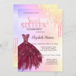 Invitation Poches de Parties scintillant Ombre, Robe Bourgogn