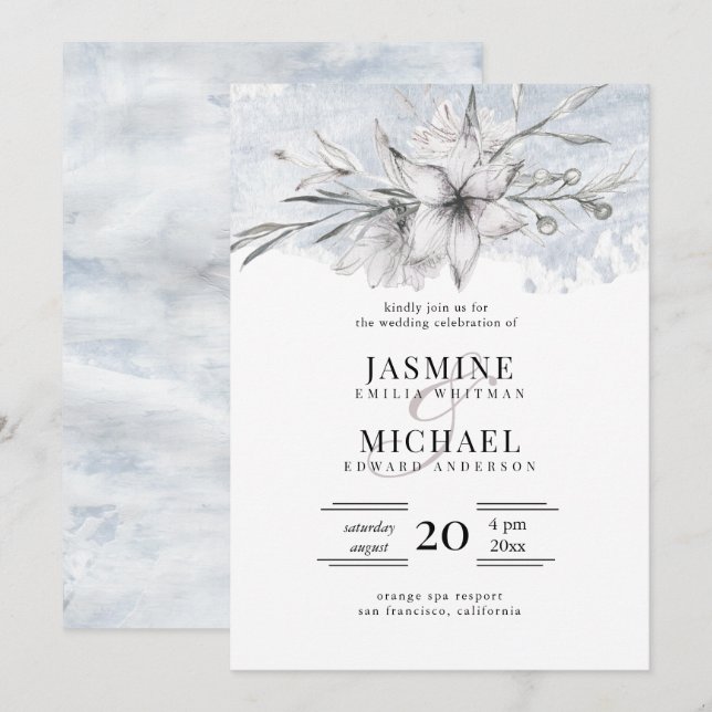 Invitation pochoir rustique botanique élégant mariage (Devant / Derrière)