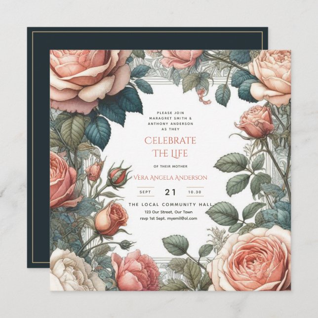 Invitation Poème commémoratif de la fête de la vie des Roses  (Devant / Derrière)