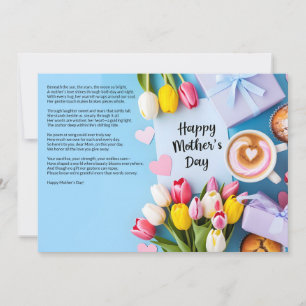 Invitation Poème de coeur avec tulipes et café Fête des Mères