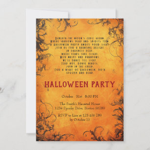 Invitation Poème élégant et arbres sombres Orange Halloween P