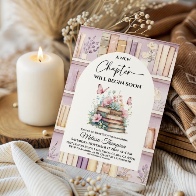 Invitation Poetcore New Chapter Pink Girl Book Baby Shower (Créateur téléchargé)