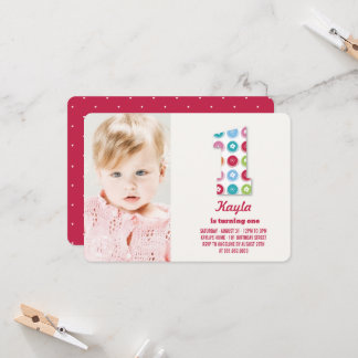 Invitation Poids Fuzzy Couleur Points 1er Anniversaire Photo 