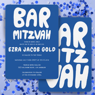 Invitation Poignée super Barre personnalisée Mitzvah Bleu Bla