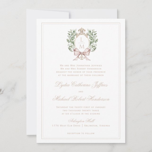 Invitation Poignets de feuilles avec botte de tan | Mariage m (Devant)