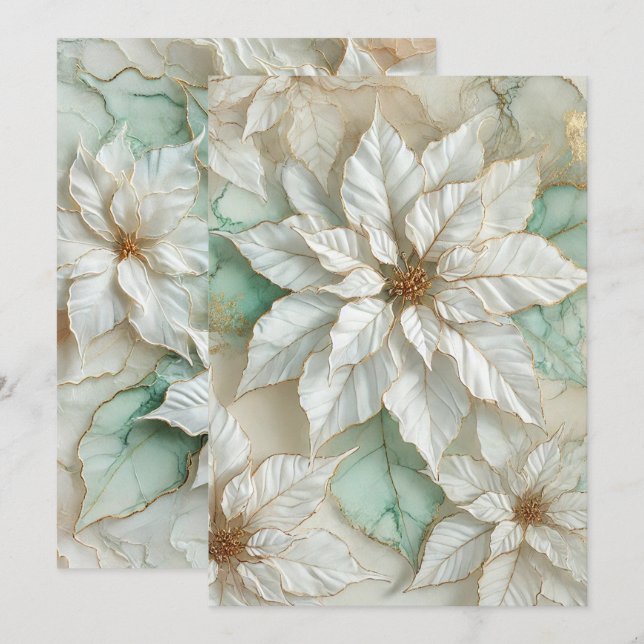 Invitation Poinsététie d'encre blanche et menthe imprimable (Devant / Derrière)