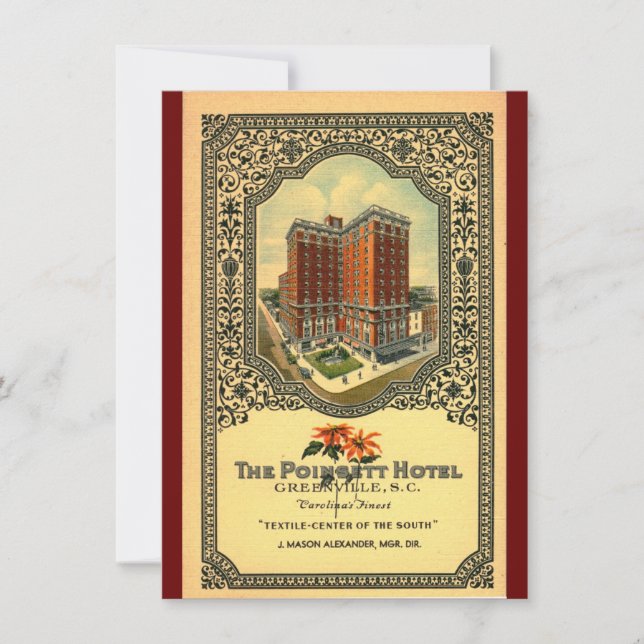 Invitation Poinsett Hotel Greenville SC Vintage (Devant)