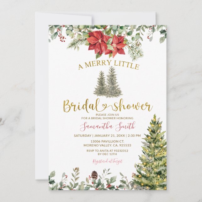 Invitation Poinsettia A Merry Little Bridal Shower (Devant)