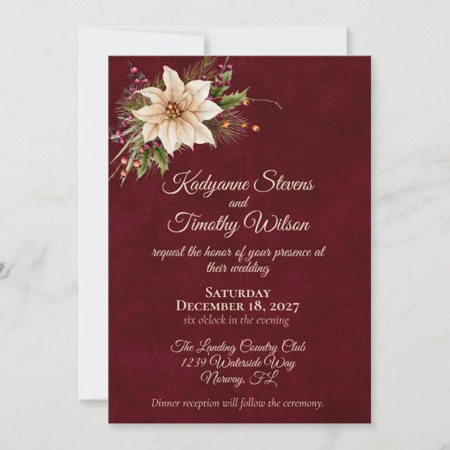 Invitation Poinsettia & Baies Mariage Élégant (Devant)