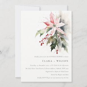 Invitation Poinsettia Berry Foliage Aquarelle Couples Douche