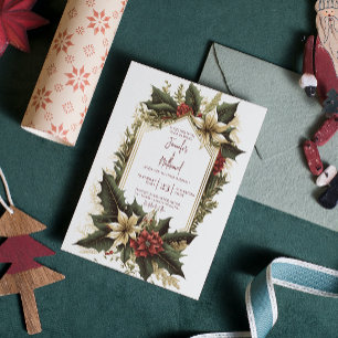 Invitation Poinsettia Bourgogne Gold Xmas Floral Mariage