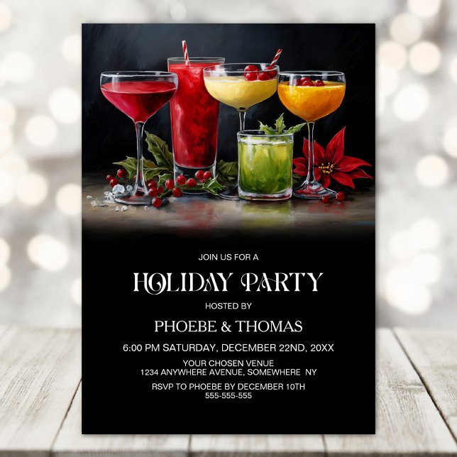 Invitation Poinsettia Cocktails Holiday Party (Créateur téléchargé)