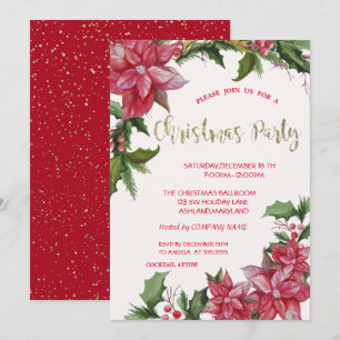 Invitation Poinsettia, Confettis, Fête de Noël de la Compagni