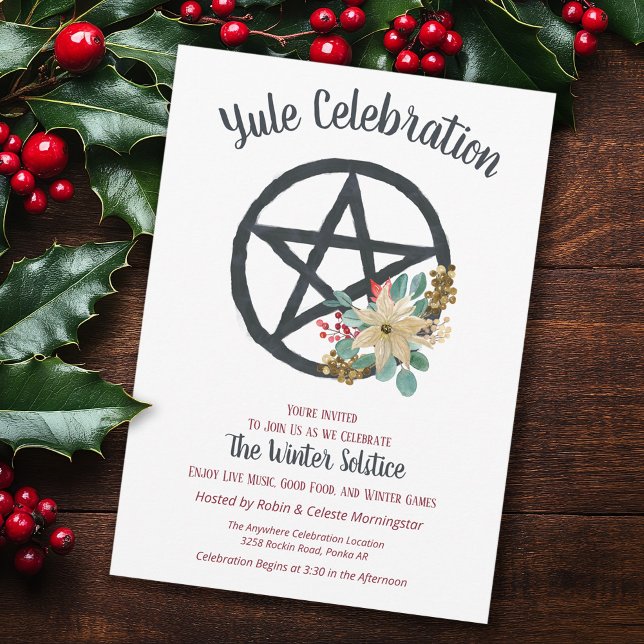 Invitation Poinsettia de Yule Étoile du pentacle du solstice  (Créateur téléchargé)
