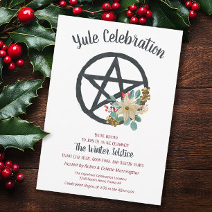 Invitation Poinsettia de Yule Pentacle de la Solstice d'Hiver