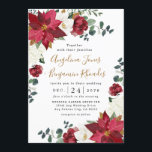 Invitation Poinsettia Elegant Rouge Or Blanc Floral Mariage<br><div class="desc">Le design présente des poinsettias, magnolia, hydrangea, rose et plus dans les tons rouge, bordeaux et blanc. Le design présente également des feuilles dorés et de nombreux types de verdure verte, dont des feuilles d'eucalyptus ou des branches. Les noms sont définis sur une nuance dorée pour correspondre aux éléments graphiques...</div>