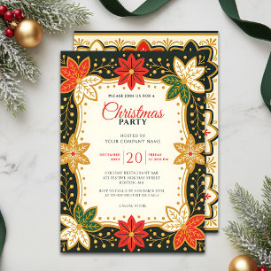 Invitation Poinsettia et Snowflake Fête de Noël d'entreprise