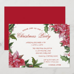 Invitation Poinsettia, Fête de Noël d'entreprise Rouge