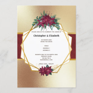 Invitation Poinsettia fleur de Noël or Bourgogne mariage