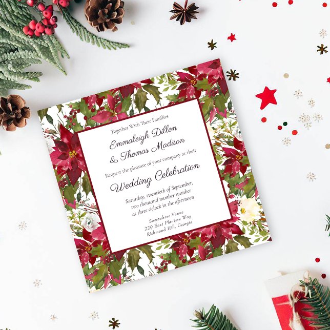 Invitation Poinsettia Fleur Rouge Écarlate Motif Floral Maria (Créateur téléchargé)