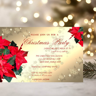 Invitation Poinsettia Flocons, Fête de Noël d'entreprise