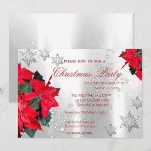 Invitation Poinsettia Flocons, Fête de Noël d'entreprise