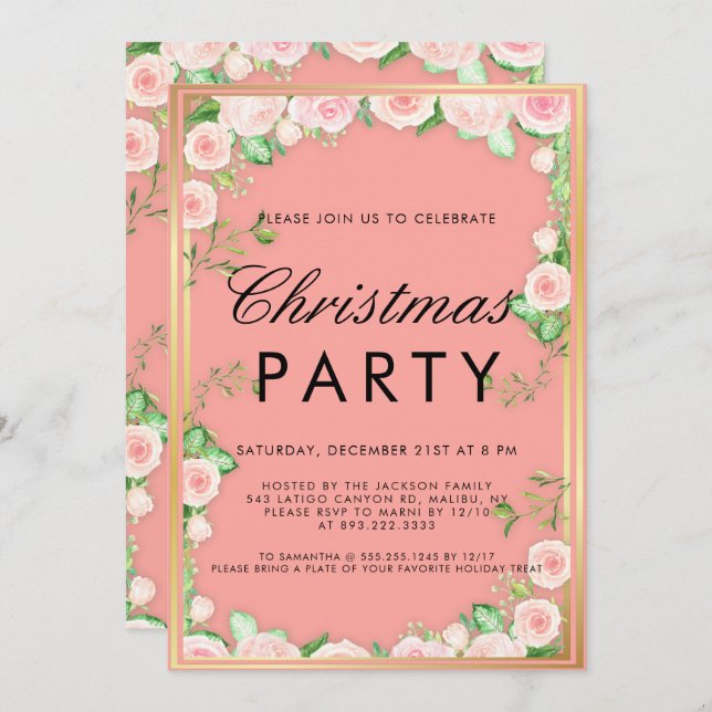 Invitation Poinsettia Floral Gold Parties scintillant Pink No (Devant / Derrière)