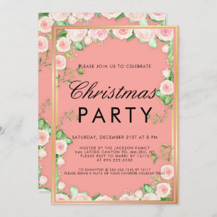Invitation Poinsettia Floral Gold Parties scintillant Pink No