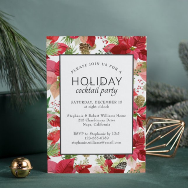 Invitation Poinsettia Floral Holiday Cocktail Party (Créateur téléchargé)