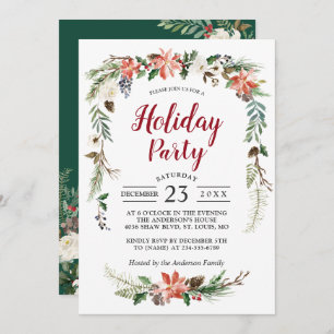 Invitation Poinsettia Holly Berry Ivory Floral Fête