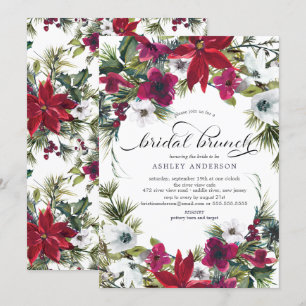 Invitation Poinsettia Holly Fête des mariées Brunch