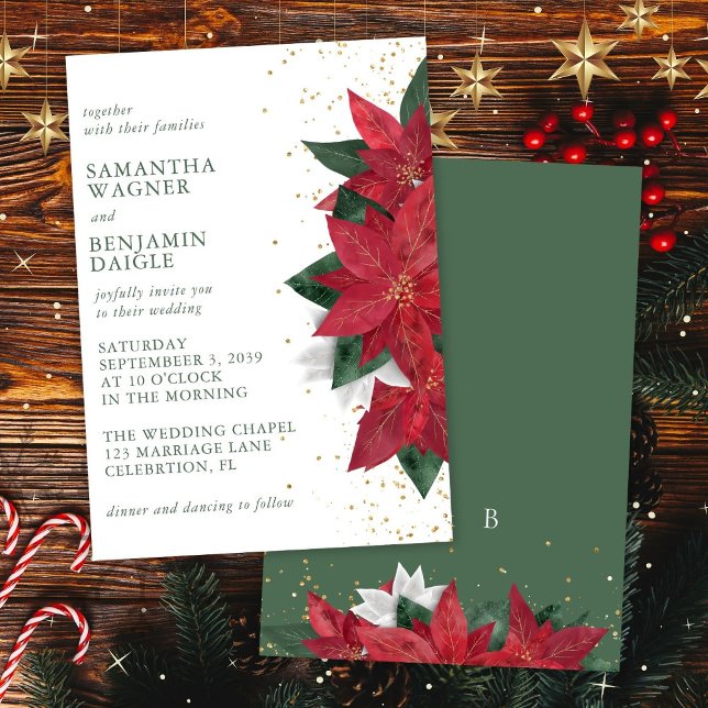 Invitation Poinsettia Noël Floral Green Mariage élégant (Créateur téléchargé)