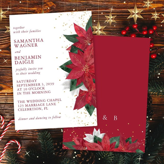 Invitation Poinsettia Noël Floral Rouge Mariage élégant (Créateur téléchargé)