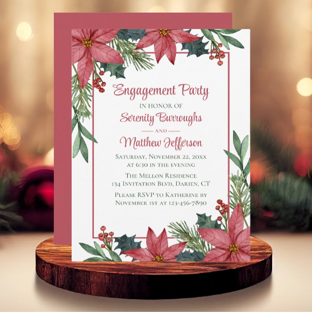 Invitation Poinsettia Noël Rouge Floral Fiançailles Part (Créateur téléchargé)