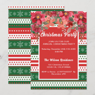 Invitation Poinsettia Plaid Tartan Kraft Noël rustique