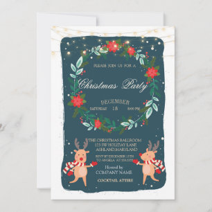 Invitation Poinsettia, Reindeer Christmas Company